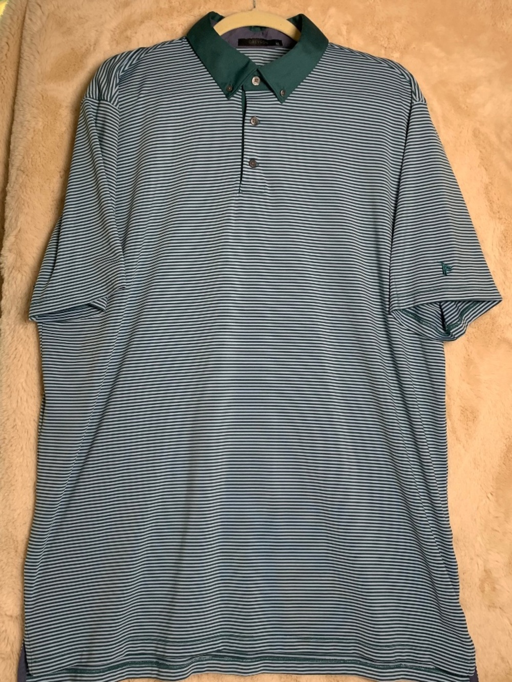 Greyson Mens green striped golf shirt/polo sz XL
